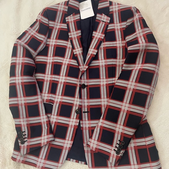 Valentino Mens Check Navy Blazer Sz 46 Italian 36 US - Picture 3 of 10